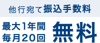 他行宛て振込手数料最大1年間毎月20回無料